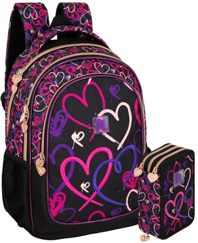 Clondo School Pack Completo Zaino Scuola Ergonomico 33x43x20 cm con Astuccio coordinato 3 Scomparti 46 Pezzi – Julian Ross – Scuola Elementare e Regalo Bambina (Lovely Vibes)