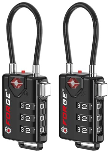 TSA Approved Cable Luggage Locks, Re-settable Combination with Alloy Body, Black 2 Locks.