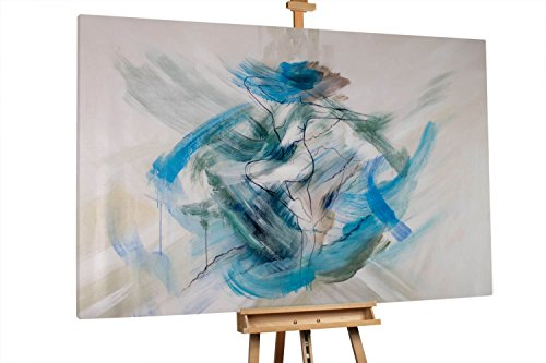 KunstLoft® XXL Gemälde 'Petrol Pirouette' 180x120cm | original handgemalte Bilder | Frau Tanzen Ballett Tänzerin Blau Beige Blau | Leinwand-Bild Ölgemälde einteilig groß | Modernes Kunst Ölbild