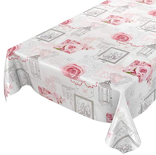 ANRO Tischdecke Wachstuchtischdecke Wachstuch Wachstischdecke pflegeleicht abwaschbar Rosen Landhaus Antik Grau wasserabweisend Gartentischdecke Meterware Lotuseffekt 260 x 140cm