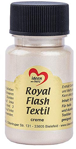 Ideen mit Herz pintura textil metalizada Royal Flash | Color Metálico de Alto Brillo | Adecuado para tejidos y telas Claros y Oscuros | Camisetas, Bolsos, Ropa | 50 ml (crema)