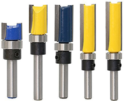 5-teiliges Straight Flush Trim Muster Router Bit-Set mit 1/10,2 cm Schaft Bit Cutter Top Kugellager Holz-, Holz Fräsen Saw Cutter Holz-Meißel Schneidwerkzeuge, DIY-Bohrer-Set