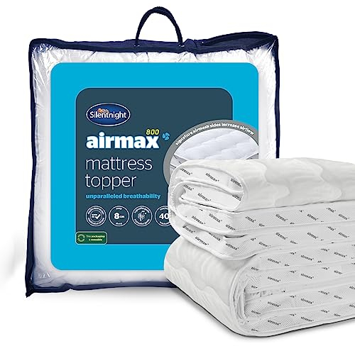 Silentnight Airmax 800 Single Mattress Topper - Extra Thick Deep Fitted Mattress Enhancer with 8cm Thick Cushioning, Mesh Sides to Increase Airflow and Elasticated Straps - 90x190cm, Single