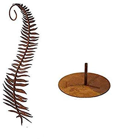 itsisa ® Gartenstecker Farnblatt mit Standplatte im Rost Design, Farn Rostfigur für den Garten, Gartendeko, Metall