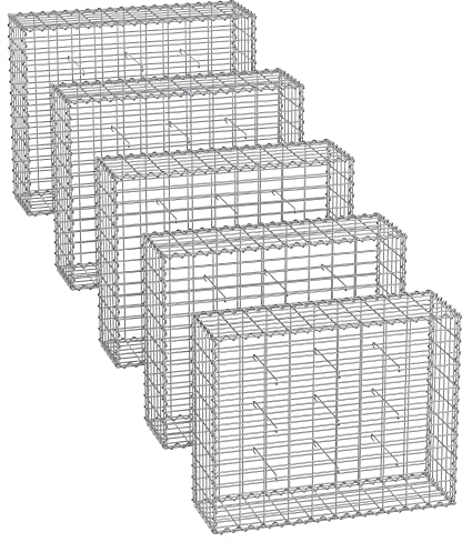 SONGMICS Gabionenkörbe, Metall-Steinkörbe mit 5 x 10 cm Maschenweite für Mauersteine, verzinkt, Steingabionen Mauer, 100 x 80 x 30 cm, 5er Set, silber GGB583V1