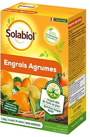 SOLABIOL Engrais Agrumes - 1,5 kg - Mini-granulés - 60% de fruits en plus - tilisable en Agriculture Biologique SOAGY15