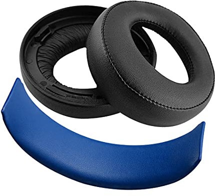 Geekria Earpad + Headband Compatible con Sony Playstation Gold Wireless/S4/PS3/PSV Auriculares Reemplazo de Almohadillas/Piezas de reparación de la Cubierta del Auricular (Black/Blue)