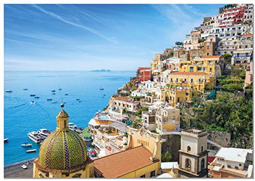 Panorama Aluminiumbilder Positano Italien 30x21cm - Gedruckt auf Aluminium Weiß - Wandbild Wohnzimmer - Bilder Schlafzimmer