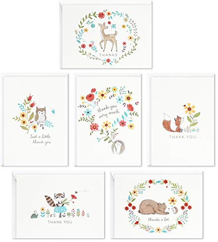 Hallmark Baby Shower Thank You Cards Assortment, Woodland Animals (48 Cards with Envelopes for Baby Boy or Baby Girl) Deer, Owl, Bear, Fox