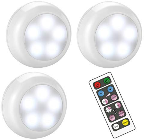 BLS AA-1035 LED Puck Lights - Wireless, Dimmable with Remote Control, Battery Operated, Under Cabinet & Cupboard Lights with Timer - Cool & Warm White - 3 Pack