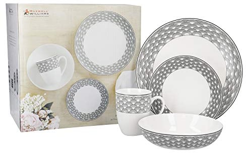 Maxwell & Williams Harlequin 16 Piece Dinner Set, Porcelain, White/Black, Service for 4