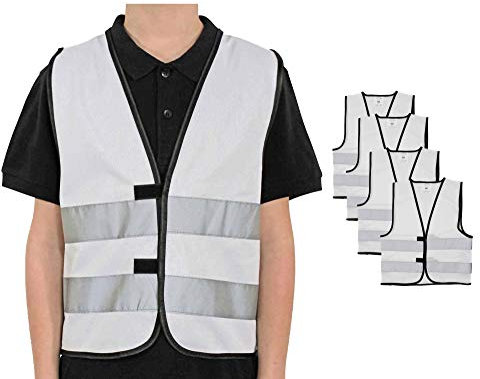 4business 4er Set Signalweste für Kinder weiß Größen XS - S Polyester waschbar Sicherheitsweste 4 Stück (XS)