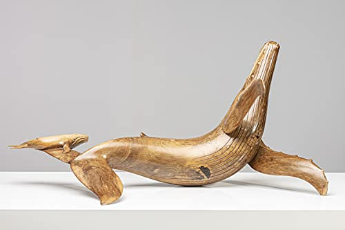 Handgeschnitzt Holz Skulptur Deko Vollholz Massivholz Wohnungsdeko (Wal mit Kalb)