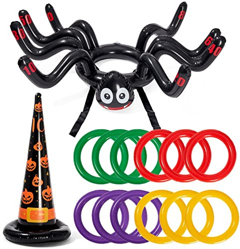 THE TWIDDLERS -14-teiliges Aufblasbares Ringwurfspiel mit Riesenspinne & Hexenhut – Perfektes Halloween-Partyspiel für Kindergeburtstage und Familienfeiern