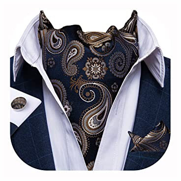 DiBanGu Herren Krawatte / Manschettenknöpfe, Jacquard, gewebt, Paisleymuster, mit Einstecktuch, formell und lässig, Blau/Braun, Einheitsgröße