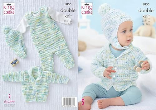 King Cole Baby DK Knitting Pattern Dungarees Jacket & Hat (5855), 12 - 20