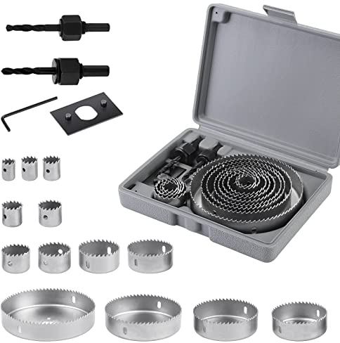HSEAMALL 16PCS Kit sega a tazza, 19-127 mm in acciaio al carbonio Faretti da incasso Strumenti per punte da trapano per legno tenero, compensato, pannello in PVC