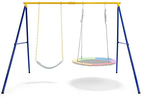 COSTWAY Estructura Resistente para Columpio hasta 300 kg, Estructura en Acero con Forma de A para Columpio con Palos, Mosquetón y Cobertura en los Pies, Parque Infantil Jardín Parque (Estructura)