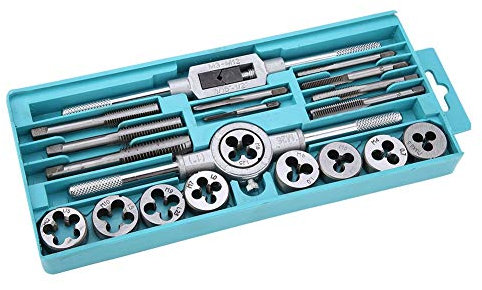 Maschi per Filettatura Set Kit Filiera Punte Trapano Professionali Filettatrice Manuale 20 Pz Filiera per Filettatura Professionale Maschi e Filiere Giramaschi a Cricchetto M3-M12 Tap and Die Set
