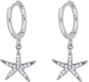 AMDXD Silber 925 Stecker Ohringe, Mädchen Ohrhänger Baumeln Seestern Zirkonia Creole Geschenke für Mama, Silber