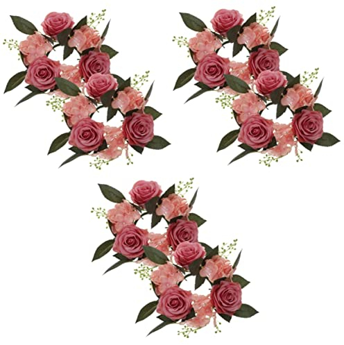 HOMSFOU Rose 6 Stück Akzente Mini Faux Home Hochzeit Feiertage Tisch Tee Kleine Blumen Für Weihnachten Kerze Dekorative Kränze Ring Rosa Halter Licht Gefälschte Türkerzen Partyzubehör