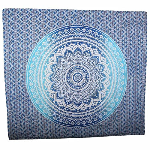 Casa Moro Indisches XXL Wandbehang AMBA Blua 240x220 cm Baumwolle Wand-Tuch bunt rechteckig | Blume des Lebens | Boho Chic Wand-Deko Hippie Behang | MA7510
