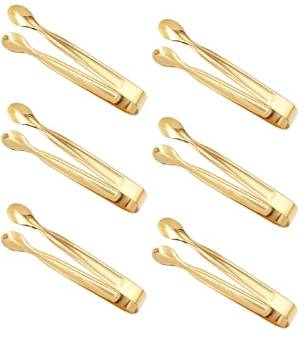 8pcs Candybar,Zucchero Clip,Mini Pinze da Portata,Pinze per Ghiaccio,per antipasti, cubetti di ghiaccio, zollette di zucchero,per cucina, bar e feste-Oro