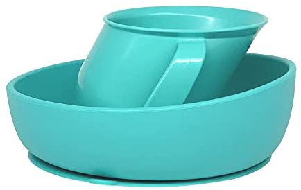 Doidy Cup and Bowl Gift Set, 6 Months +, Silicone Non-Slip Suction Bowl and Open Cup for Training and Learning to eat & Drink, weaning & Feeding Essentials for Baby Food (Turquoise)