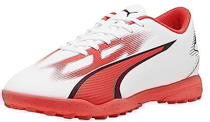 PUMA Men's Ultra Play Turf Trainer Soccer Cleats Sneaker, White Black-fire Orchid, 7 UK