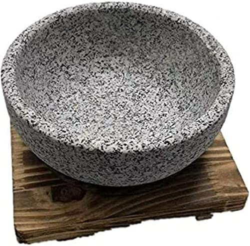 RUTAVM Verdickte Steinschüssel, Koreanische Dolsot-Steinschüssel Zum Kochen Von Suppe Und Speisen, Speziell Für Hochtemperatur-Gasherd, Spülmaschinenfester Ttukbaegi-Eintopf Mit Tablett,18cm