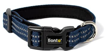 lionto Hundehalsband aus strapazierfähigem Nylon, Größe XS, weiches gepolstertes Halsband für Hunde, 360° reflektierend & Klickverschluss, Metallring & Anpassung durch stufenlosen Schieber, blau