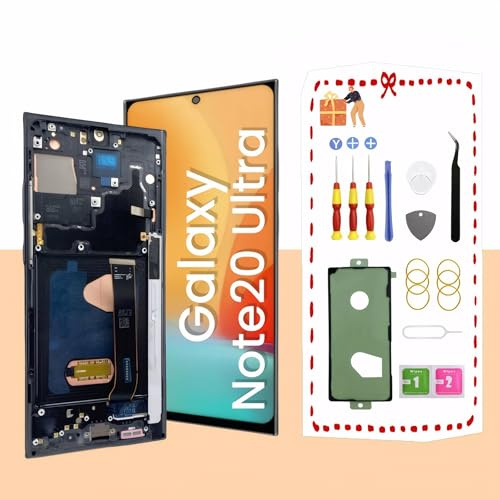 LNONLS Pantalla LCD OLED para Samsung Galaxy Note20 Ultra 5G de repuesto para Samsung Note 20 Ultra Touch digitalizador pantalla con marco Toolkits N985U N986U (negro)