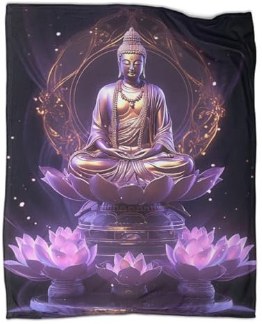 Lila Buddha 3D Druck Tierische Kunst Couchdecke Sofadecke Fleecedecke Wohndecken Tagesdecke Bett Decken Kuscheldecke Flauschig Warm Weichen Flauschig Für Mädchen Jungen 40x50inch(100x130cm)