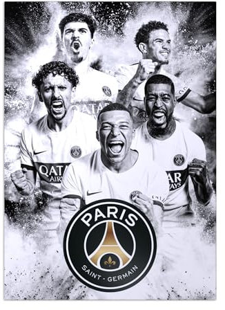 Displate Officiel Paris Saint-Germain Métallique Fixation Magnétique Licence Officielle Image Affiche de Haute Qualité PSG Team Noir - Mbappe squad noir hauteur 67,5 cm largeur 48 cm