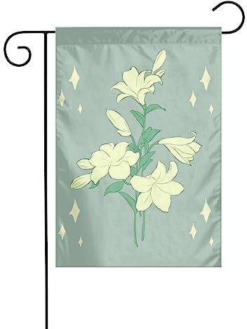 Gartenflagge Cartoon weiße Lilien Bild Dekorative Flaggen hauptsächlich für Terrassen, Gärten, Blumentöpfe, Terrasse, Balkon 30,5 x 45,7 cm
