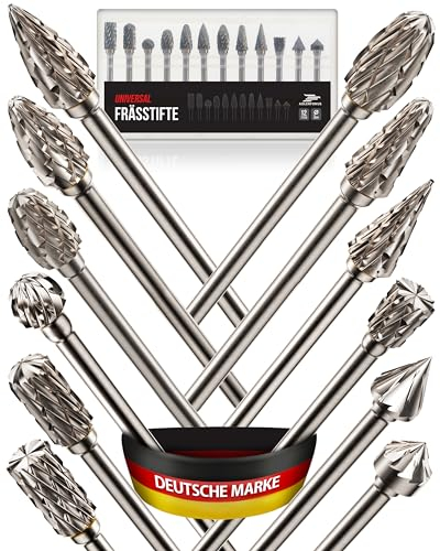 Adlerfokus Hartmetall Frässtifte [UNIVERSAL] 12 Stück Metall Fräser mit 3mm Schaft - Hartmetallfräser - Metallfräser - Frässtifte für Metall - Metallfräse - Dremel Fräser - Fräsbohrer Metall