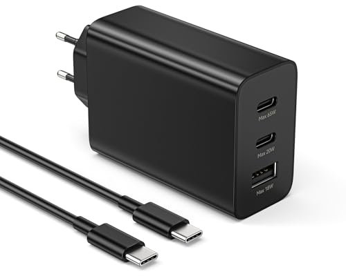 Cargador para Samsung USB C Cargador rápido de 3 Puertos 1x USB-C 65W, 1x USB-C 25W, 1x USB-A 15W, con Cable Doble C de 1,8 m EP-T6530 EP-T6530NBEGWW Fuente de alimentación PD 3.0