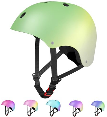 LANOVAGEAR Skaterhelm Fahrradhelm, Belüftung Sicherheit leicht Skateboarding Helm für Fahrrad Skateboard Scooter Kind Erwachsene (grün+gelb+grau, M)