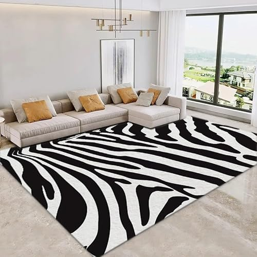 Waschbarer Teppich Tier-Zebra 60x90 cm Wohnzimmer Teppich Schlafzimmer Bettvorleger, Moderner Flauschig Weich Teppiche für Kinderzimmer Anti-Rutsch