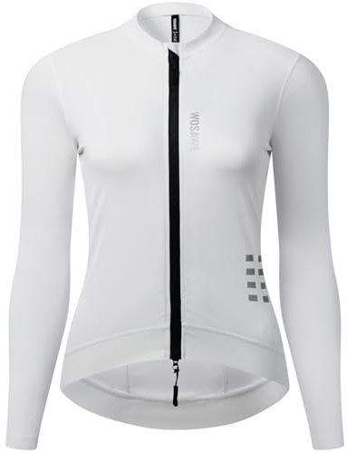 WOSAWE Women's Cycling Jersey Long Sleeve Breathable Bicycle Shirt Quick Dry Mountain Bike Tops for Riding, Running, Climbing, Hiking, Fitness (New White, M)