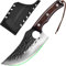 FULLHI 2pcs Coltello da macellaio con fodero, coltello da cuoco serbo Tang, coltello da verdure con mannaia in acciaio al carbonio per esterno, campeggio (Marrone, Coltello da chef per barbecue)