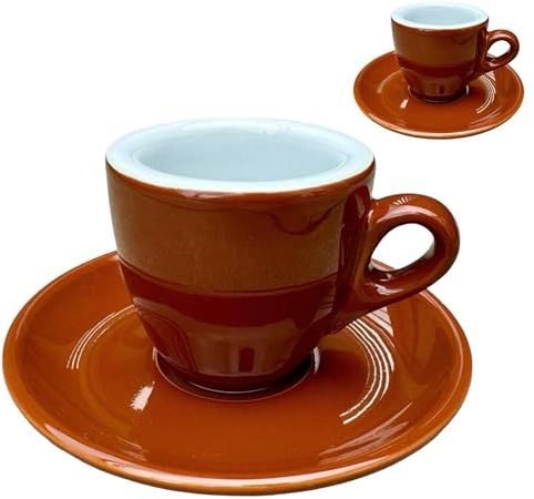 Set di tazze da espresso, extra spesse, design italiano, confezione regalo, porcellana, 56 ml (2 tazze marrone)