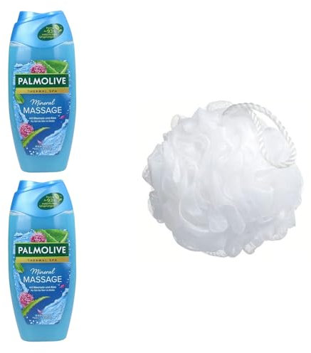 Shower Gel Bundle With Pamolive Wellness Massage Shower Gel 250ml - Pack of 2 with Shower Puff