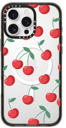 CASETiFY Impact iPhone 16 Pro Max Case [Slim / 8.2 ft. 4X Military Grade Drop Protection/Compatible with Magsafe] - Cherries - Clear Black