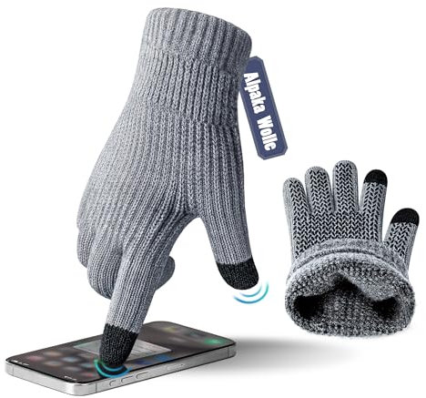 ineepor Alpaka Handschuhe Herren Damen Winter Strickhandschuhe Thermo Warme Wolle Gloves Touchscreen Dünne Grip Weich Rutschfest Flexible,Grau,L