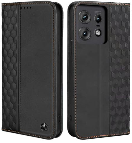 CXTCASE Funda Motorola Edge 50 Pro, Funda Tapa Libro Movil Carcasa PU Cuero para Motorola Edge 50 Pro, Tipo Libro Flip Wallet Case, Negro