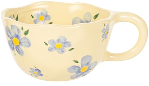 MAKCNMYM Bonita taza de café vintage de 10 onzas, taza de café floral de cerámica irregular, taza de porcelana para capuchino, cacao, apta para microondas y lavavajillas