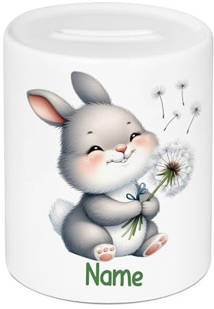 GRAZDesign Spardose Kinder mit Namen personalisiert Hase Motiv für Junge und Mädchen, Geldgeschenk