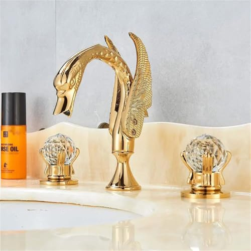 Wasserhahn Für Waschbecken Waschbecken Chrom Poliert Zwei Glasgriffe 3-Loch-Mischer Eleganter Wasserhahn Golden