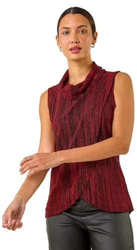 Roman Originals Women's Cowl Neck Long Sleeve Tunic Ladies Lightweight Longline Patterned Top Blouse Snit Autumn Winter Work & Casual Smart Wear Going Out Party Loungewear - Red Black - Size 18